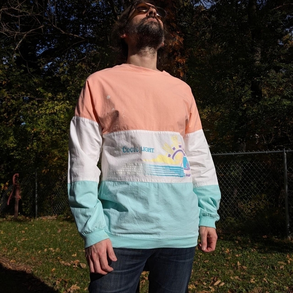 Rare Vintage 80s Coors Light Pastel Long Sleeve Sailing Shirt Size M - Picture 2 of 8